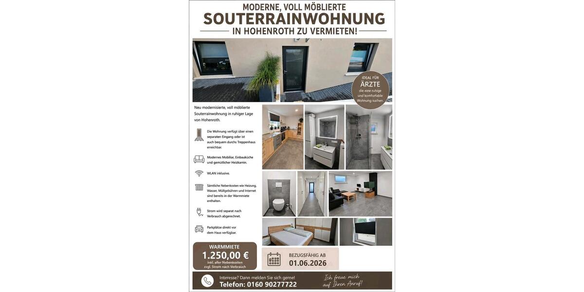 Etagenwohnung Bad Neustadt an der Saale - 2 Zimmer, 80 m&sup2;, 1.250&euro; | Angebot:26631635