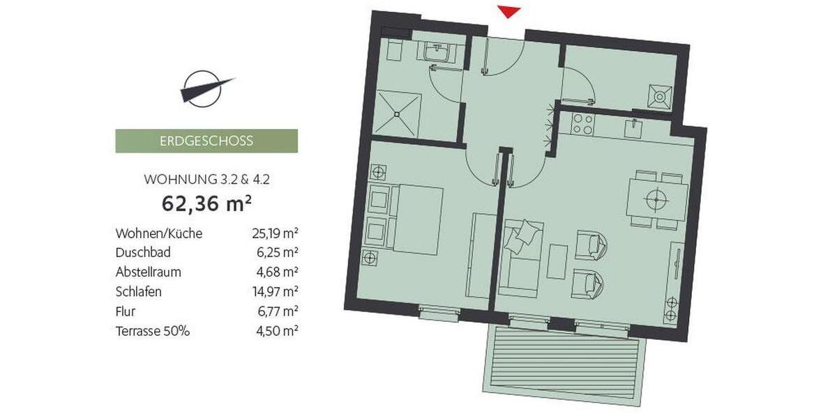 Erdgeschoßwohnung Bentwisch - 2 Zimmer, 62 m&sup2;, 900&euro; | Angebot:25270741