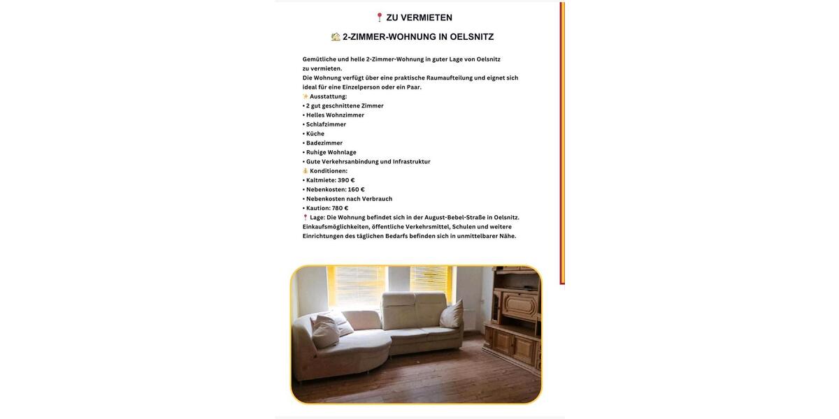 Erdgeschoßwohnung Oelsnitz (Vogtland) - 2 Zimmer, 55 m&sup2;, 550&euro; | Angebot:26561432