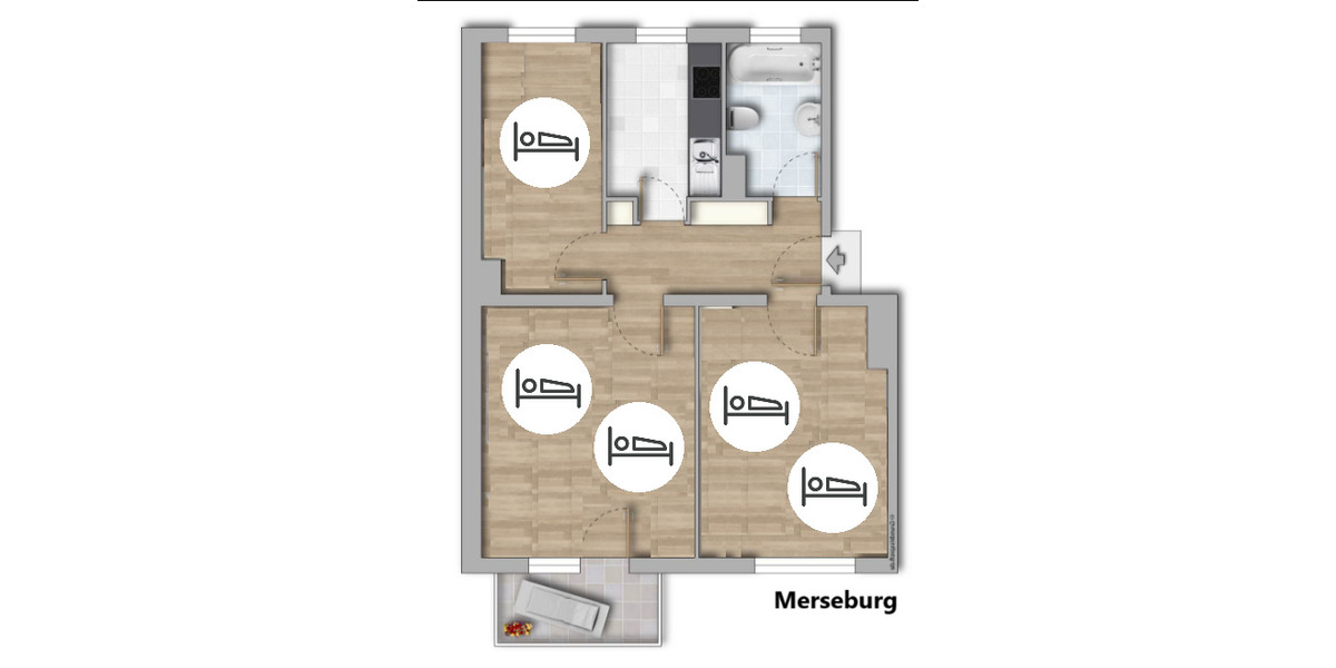 Wohnen auf Zeit Merseburg - 3 Zimmer, 60 m&sup2;, 13&euro; | Angebot:11234387