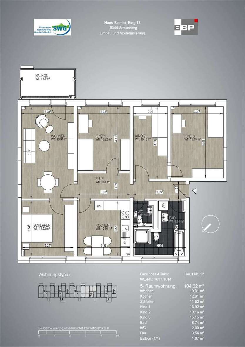 Wohnung zum Mieten in Strausberg 1.360 € 105 m² 5 zimmer