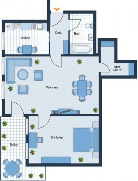 Etagenwohnung Regensburg Ganghofersiedlung - 2 Zimmer, 60 m&sup2;, 900&euro; | Angebot:26048582