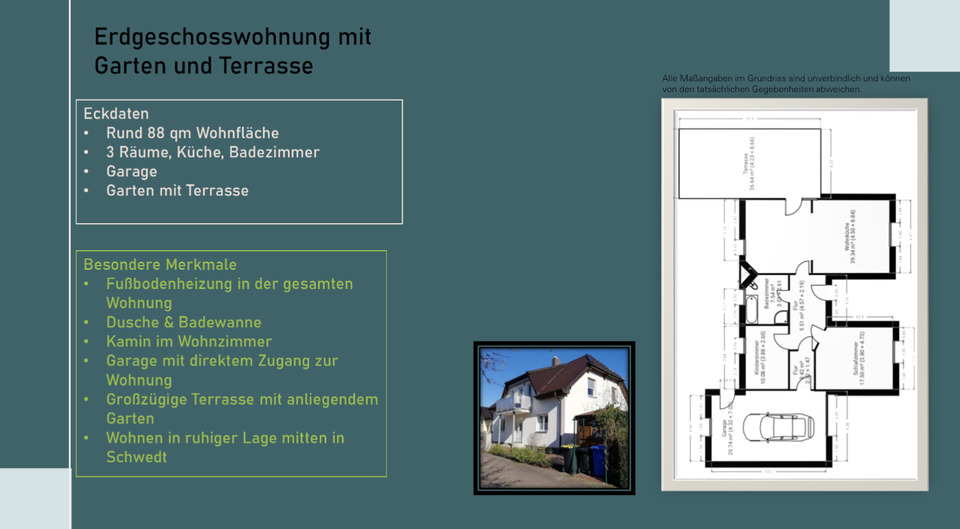 3 Zimmer Erdgeschoss Wohnung mit Garten und Garage 3 zimmer