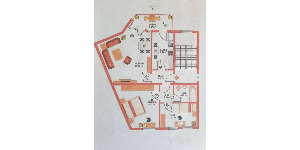 Etagenwohnung Magdeburg Stadtfeld Ost - 3 Zimmer, 81 m&sup2;, 680&euro; | Angebot:26291155