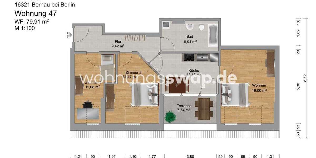 Etagenwohnung Bernau - 3 Zimmer, 80 m&sup2;, 999&euro; | Angebot:23195840