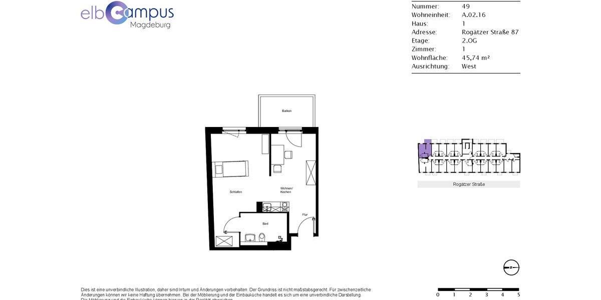 Etagenwohnung Magdeburg Alte Neustadt - 1 Zimmer, 46 m&sup2;, 575&euro; | Angebot:26279317