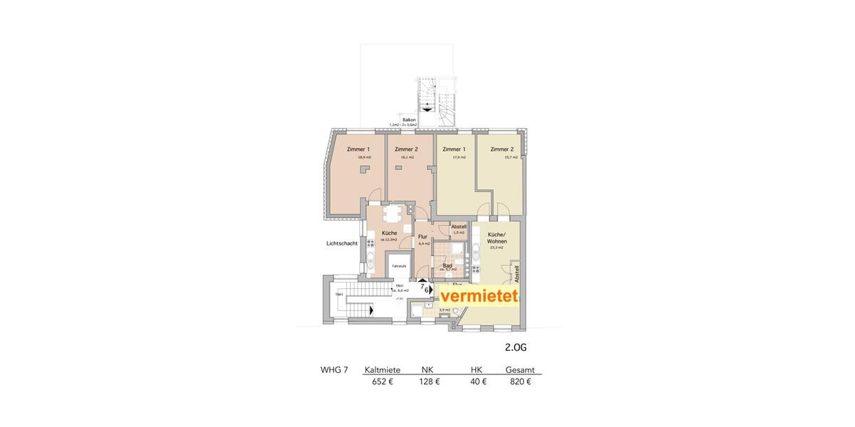 Etagenwohnung Osnabrück Nahne - 2 Zimmer, 62 m&sup2;, 652&euro; | Angebot:25163345