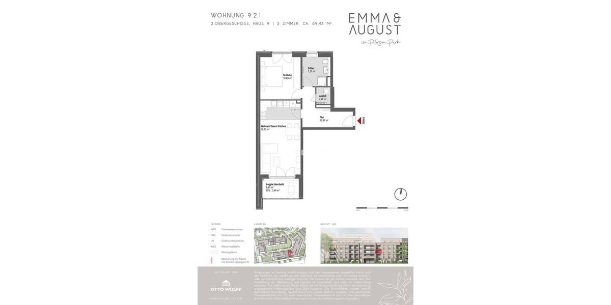Etagenwohnung Hamburg Groß Borstel - 2 Zimmer, 69 m&sup2;, 1.569&euro; | Angebot:26617824