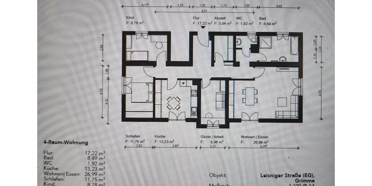 Erdgeschoßwohnung Grimma - 4 Zimmer, 94 m&sup2;, 1.100&euro; | Angebot:26631298