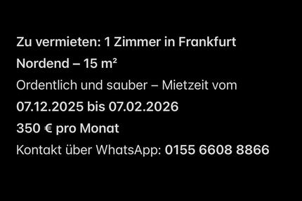 Frankfurt am Main - Nordend West Zimmer zu vermieten 1 zimmer