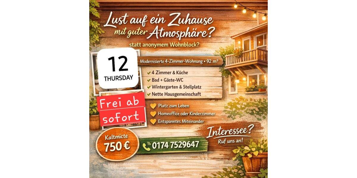 Etagenwohnung Bergen - 4 Zimmer, 92 m&sup2;, 750&euro; | Angebot:24976865