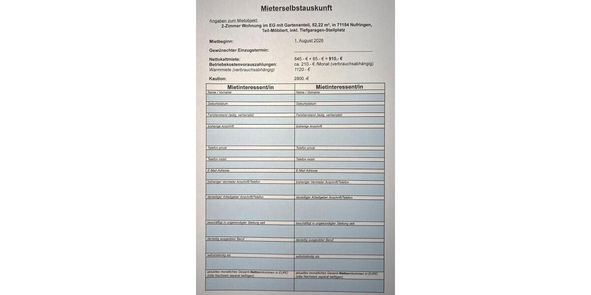 Erdgeschoßwohnung Nufringen - 2 Zimmer, 52 m&sup2;, 910&euro; | Angebot:26615254