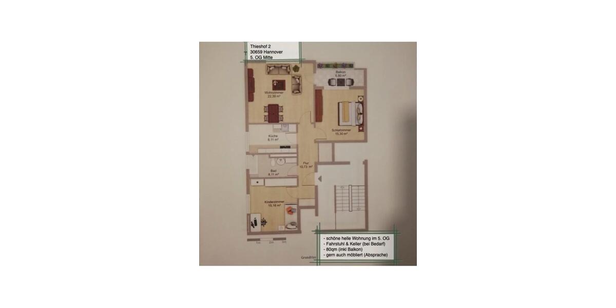 Etagenwohnung Hannover Bothfeld-Vahrenheide - 3 Zimmer, 80 m&sup2;, 970&euro; | Angebot:25012453