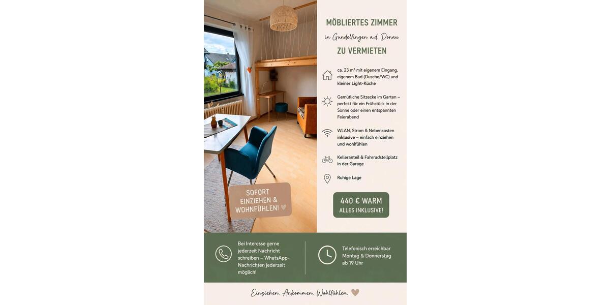 Erdgeschoßwohnung Gundelfingen an der Donau - 1 Zimmer, 25 m&sup2;, 440&euro; | Angebot:26614973