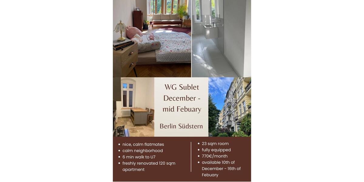 WG room December - mid February 1 zimmer