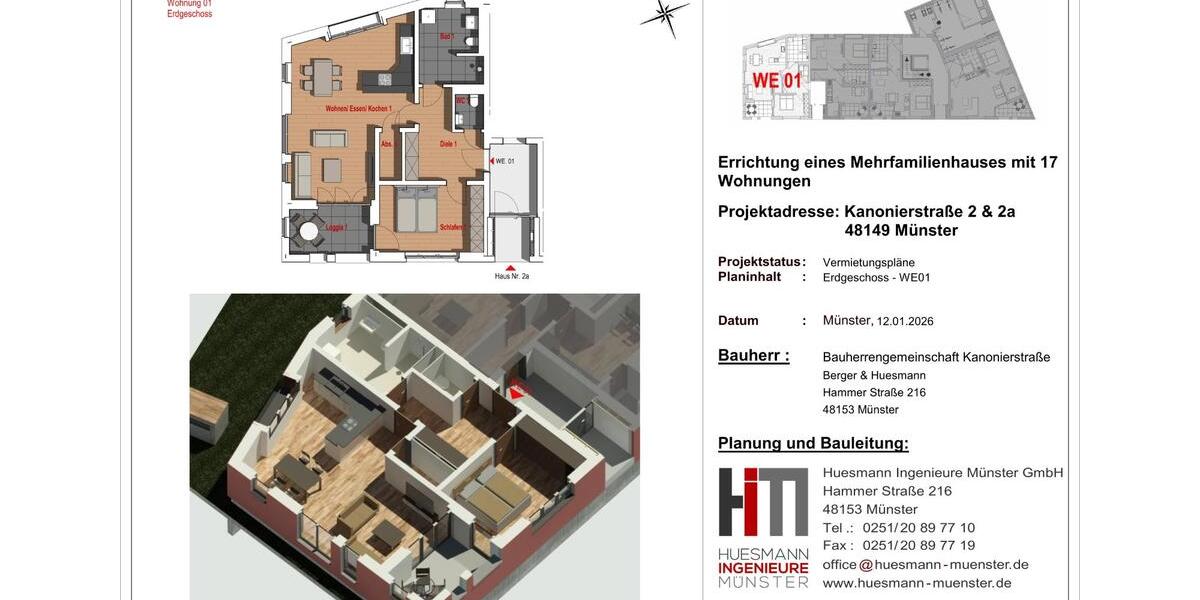 Erdgeschoßwohnung Münster Gievenbeck - 2 Zimmer, 79 m&sup2;, 2.021&euro; | Angebot:25865888