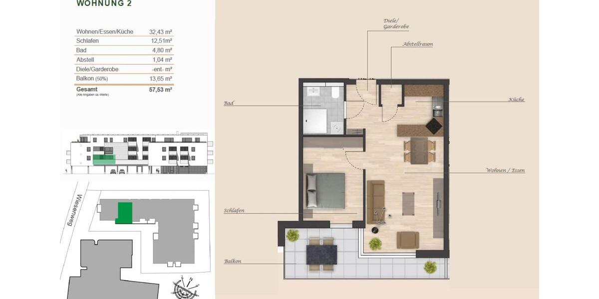 Etagenwohnung Randersacker - 2 Zimmer, 58 m&sup2;, 950&euro; | Angebot:25963284