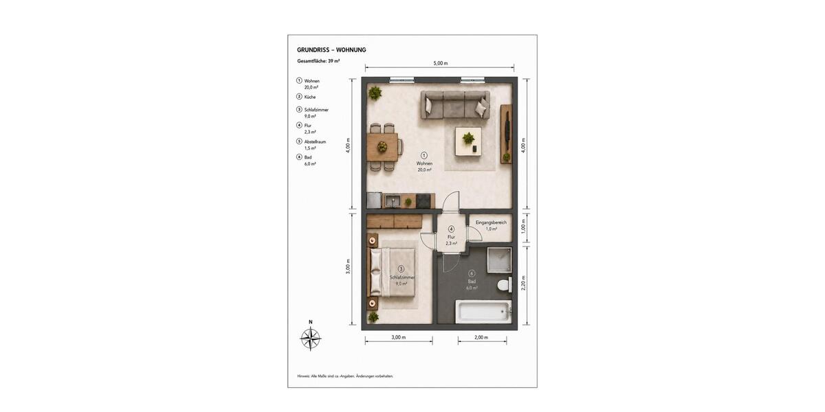 Erdgeschoßwohnung Kenn - 2 Zimmer, 39 m&sup2;, 790&euro; | Angebot:26489484