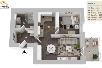 zwei Zimmer Wohnung mit Balkon in Mariental EBK kann übernommen werden - Wohnung Mariental Helmstedt - Grasleben | Angebot:26277357