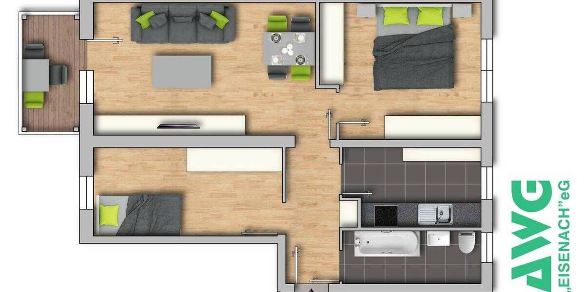 Etagenwohnung Eisenach Stregda - 3 Zimmer, 59 m&sup2;, 429&euro; | Angebot:26261315