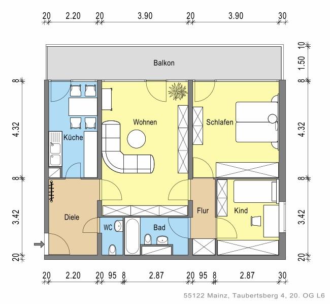 2-Zimmer-Wohnung mit atemberaubendem Mainz-Blick im 20. Stock 3 zimmer