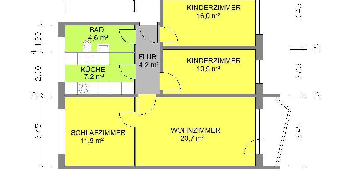Etagenwohnung Eisenach Fischbach - 4 Zimmer, 76 m&sup2;, 579&euro; | Angebot:26853026