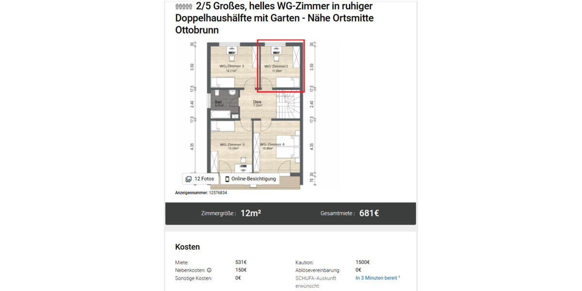 WG-Zimmer zu vermieten in Ottobrunn Ortsmitte,Großes Zi in 5er WG 7 zimmer