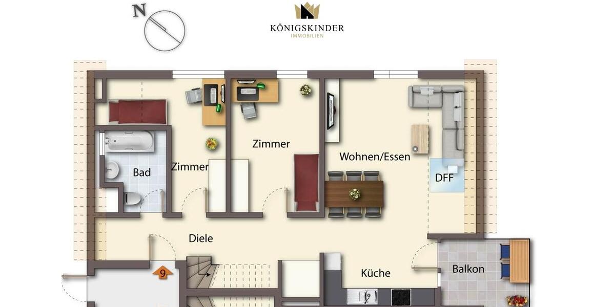 Helle 4-Zi.-Maisonette mit Balkon, 2 Bädern & Küchenzeile 4 zimmer