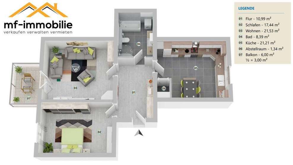 großzügige Erdgeschoßwohnung 2 Zimmer 84m² mit Einbauküche