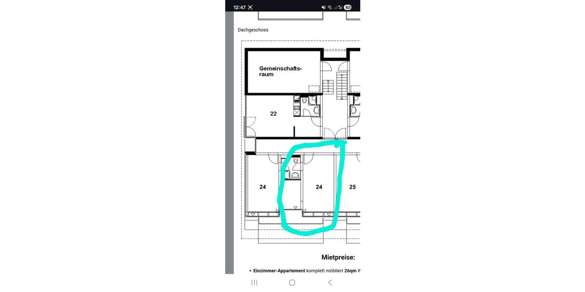 Etagenwohnung Illertissen - 1 Zimmer, 24 m&sup2;, 460&euro; | Angebot:25151886