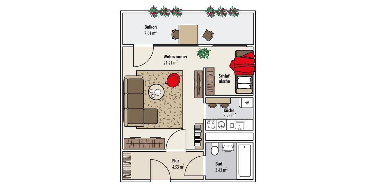 Etagenwohnung Gera Lusan - 1 Zimmer, 34 m&sup2;, 219&euro; | Angebot:26244527