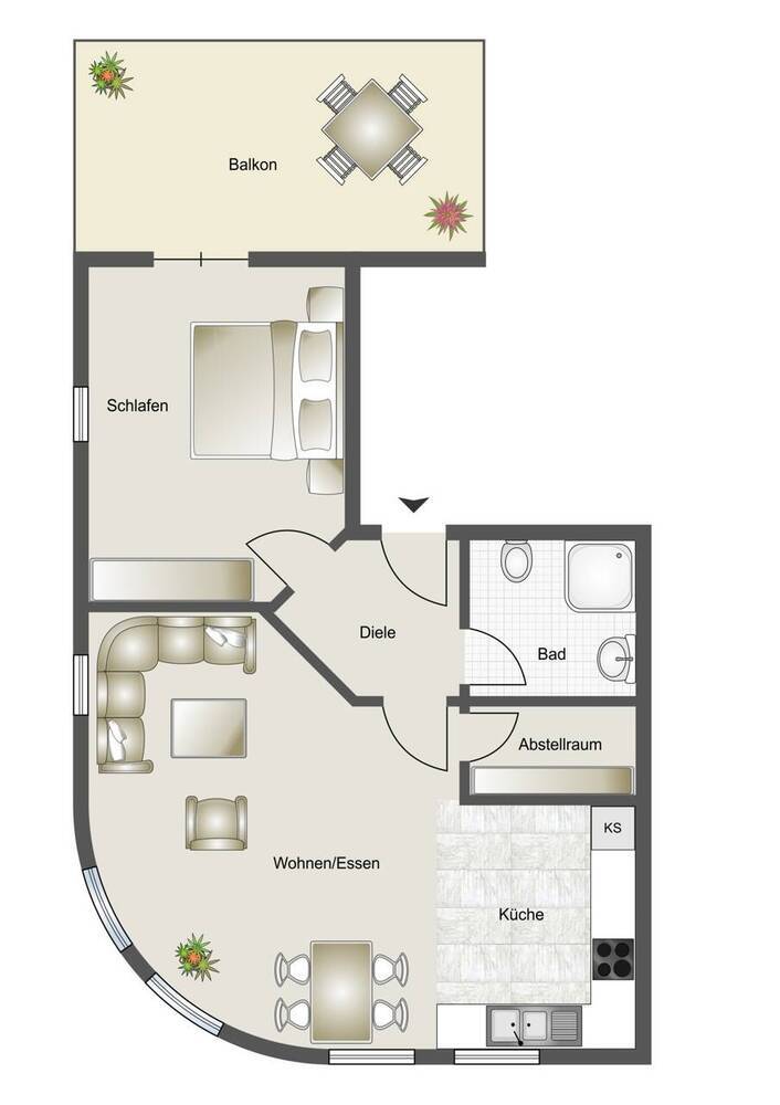 Top 2-Zimmer-Wohnung mit moderner Einbauküche und großem Balkon in Aachen-Brand