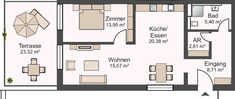 Erdgeschoßwohnung Aalen Unterkochen - 2.5 Zimmer, 78 m&sup2;, 1.180&euro; | Angebot:23428999