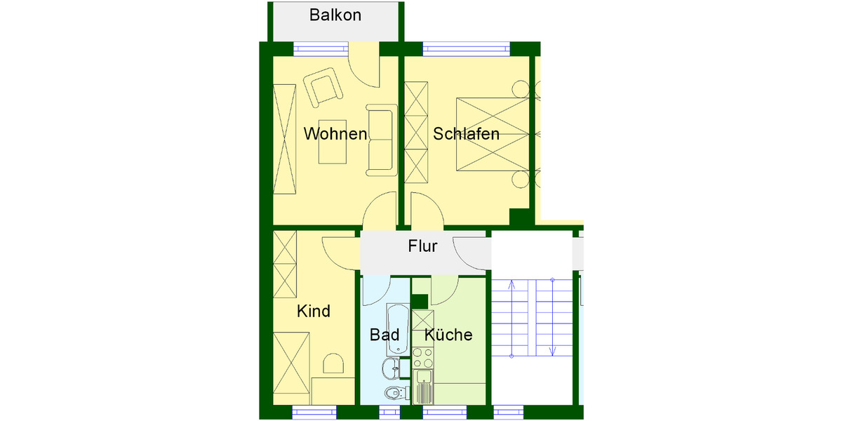 Etagenwohnung Wernigerode - 3 Zimmer, 59 m&sup2;, 369&euro; | Angebot:25974535