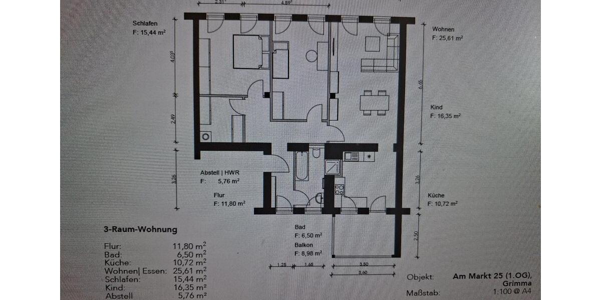 Etagenwohnung Grimma - 4 Zimmer, 101 m&sup2;, 1.212&euro; | Angebot:26635373