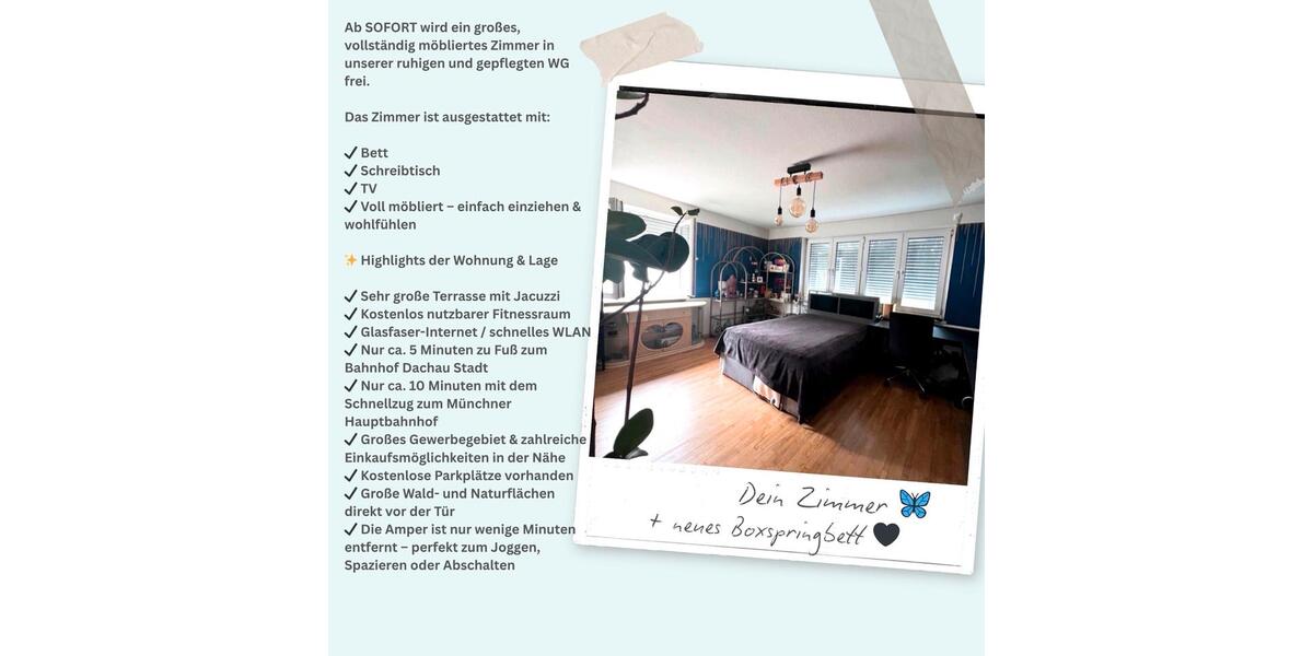 Wohnen auf Zeit Dachau - 1 Zimmer, 120 m&sup2;, 700&euro; | Angebot:26659018