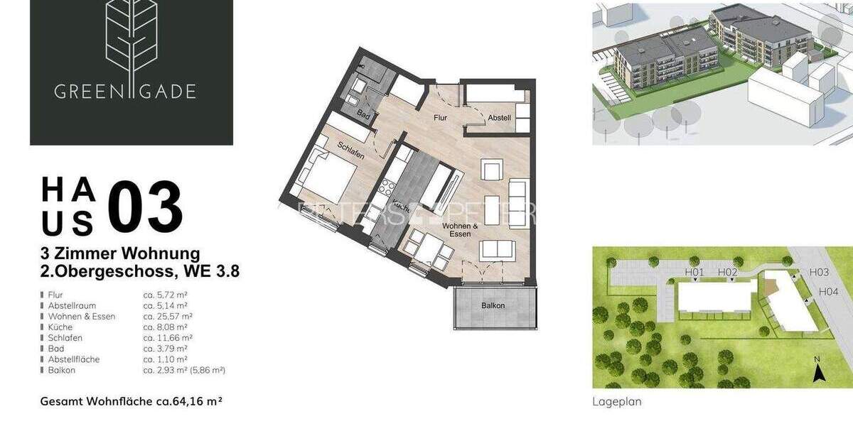 Etagenwohnung Neumünster Gadeland - 2 Zimmer, 64 m&sup2;, 939&euro; | Angebot:25802009