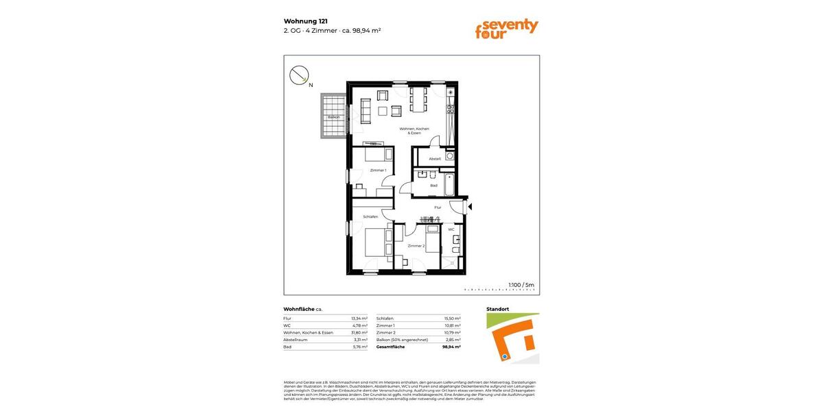 Etagenwohnung Lübeck Sankt Lorenz Nord - 4 Zimmer, 99 m&sup2;, 1.530&euro; | Angebot:25900368