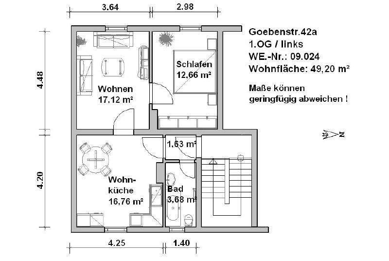 Etagenwohnung Minden Innenstadt - 2 Zimmer, 49 m&sup2;, 599&euro; | Angebot:25661430