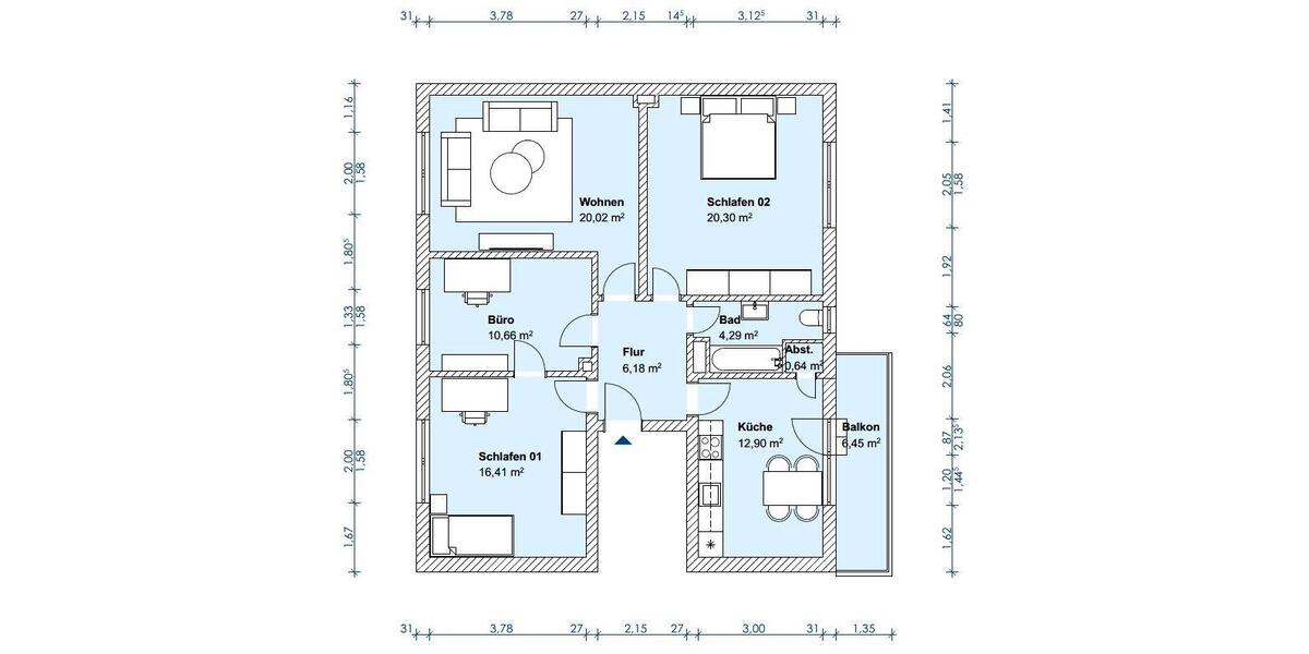 Etagenwohnung Münster Mitte-Süd - 4 Zimmer, 91 m&sup2;, 1.820&euro; | Angebot:26477999