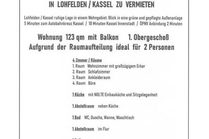 Wohnung Lohfelden - 4 Zimmer, 123 m&sup2;, 1.476&euro; | Angebot:25179948
