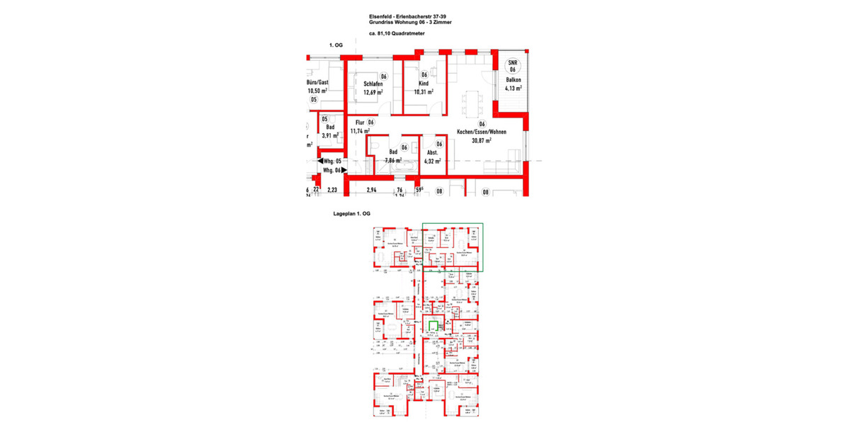 Etagenwohnung Elsenfeld - 3 Zimmer, 81 m&sup2;, 1.150&euro; | Angebot:24432876