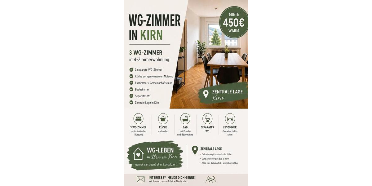 Wohnen auf Zeit Kirn - 1 Zimmer, 12 m&sup2;, 450&euro; | Angebot:26615906