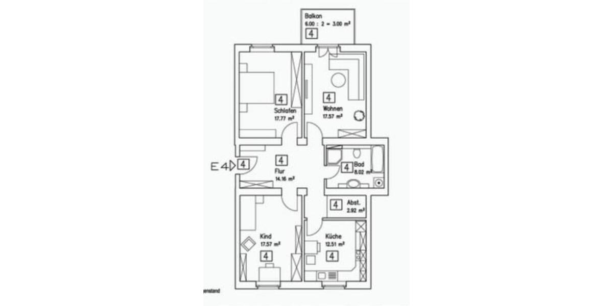 Erdgeschoßwohnung Grasleben - 4 Zimmer, 94 m&sup2;, 670&euro; | Angebot:25901440