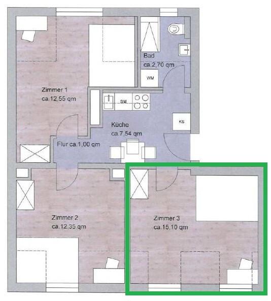 Etagenwohnung Nürnberg Rabus - 1 Zimmer, 15 m&sup2;, 390&euro; | Angebot:25873549