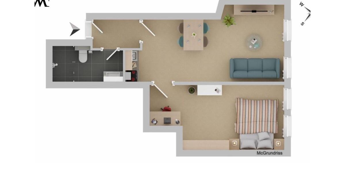 Etagenwohnung Sande - 1.5 Zimmer, 51 m&sup2;, 700&euro; | Angebot:25099001