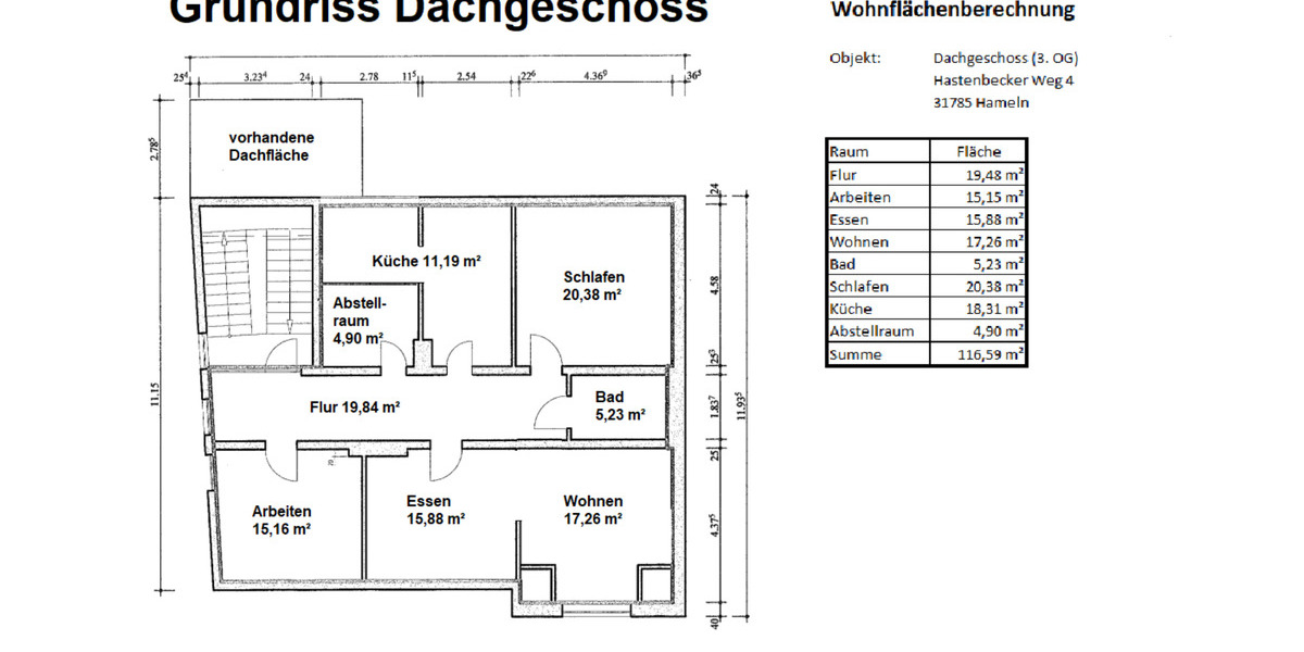 Dachgeschoßwohnung Hameln - 3.5 Zimmer, 116 m&sup2;, 930&euro; | Angebot:25354411