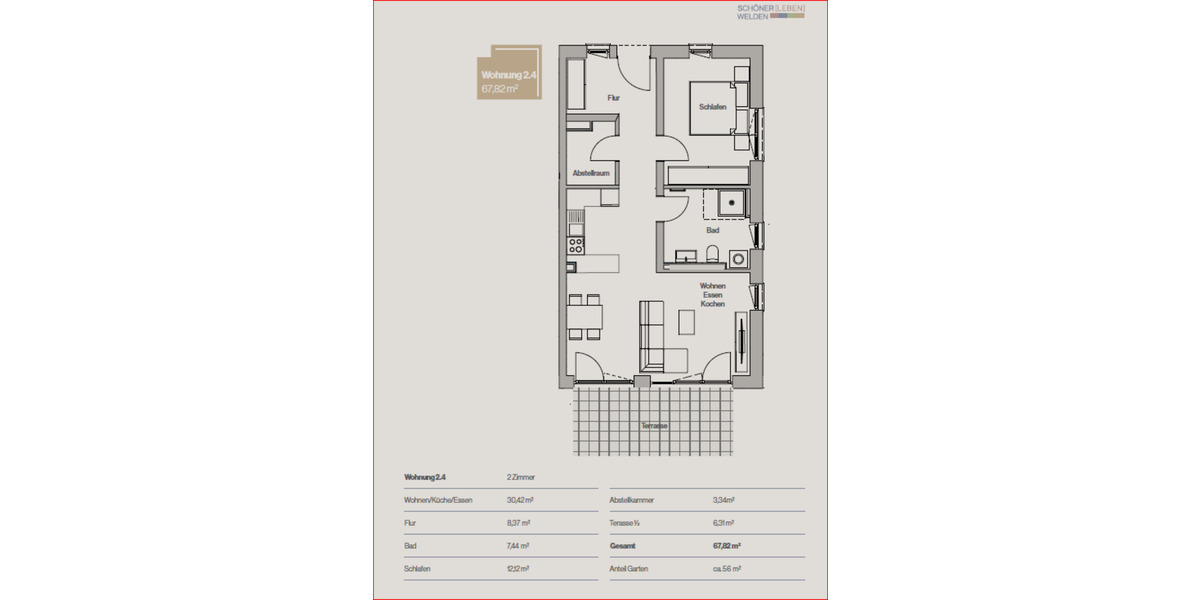 Erdgeschoßwohnung Welden - 2 Zimmer, 68 m&sup2;, 916&euro; | Angebot:25496243