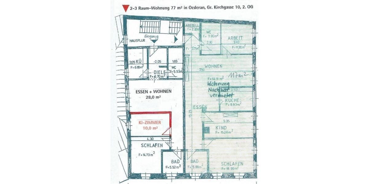 Etagenwohnung Oederan - 2 Zimmer, 77 m&sup2;, 500&euro; | Angebot:25300254