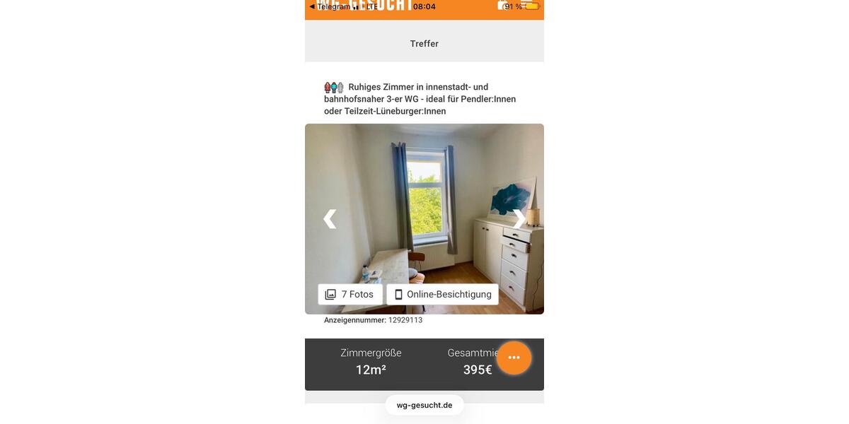 Wohnen auf Zeit Lüneburg - 1 Zimmer, 12 m&sup2;, 395&euro; | Angebot:26661736